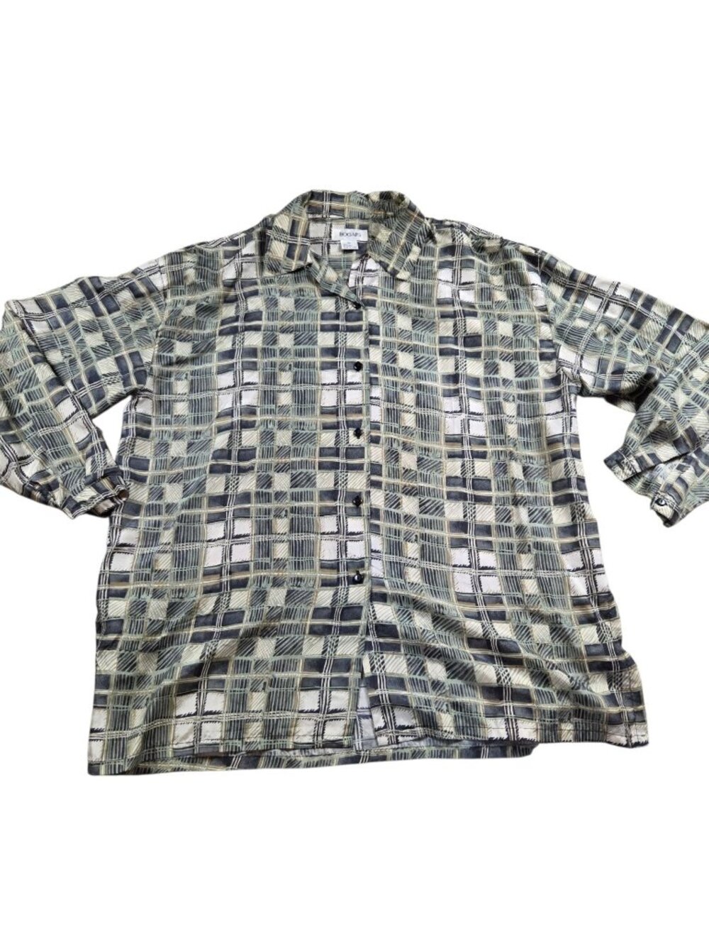 Vintage Bogari Shirt  Mens Large Button Up 100% Silk Geometric Super Lightweight